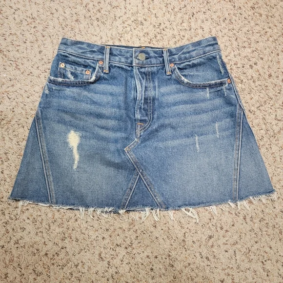 GRLFRND EVA DENIM SKIRT, DISTRESSED RAW HEM, SIZE 25 - Picture 2 of 8